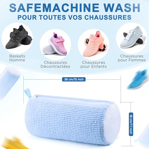 Teletrogy 2 x Reusable Shoe Washing Machine Washing Bag, Portable Shoe Cleaning Bags with Zip Closure Laundry Bags for Sneakers, Blue