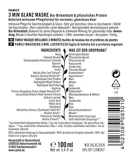 SANTE-Naturkosmetik-3-Min-Glanz-Maske-Bio-Birkenblatt-pflanzliches-Protein-Intensive-Haarkur-Schenkt-Glanz-und-Geschmeidigkeit-Verbesserte-Kmmbarkeit-Vegan-100ml