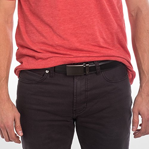 Mission Belt Men's Ratchet Belt - 35mm Gun Metal Buckle / Black Leather Strap, Medium (33 - 35)