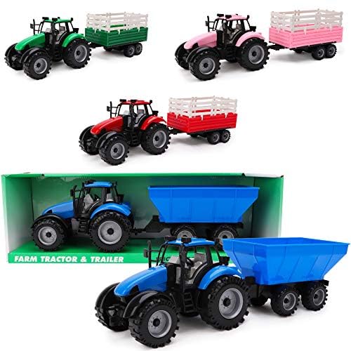 Toyland® Farm Tractor With Trailer In Pink, Red Or Blue (BLUE)