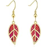 CiNily 18K White Gold Plated Leaf Opal Dangle Drop Earrings for Women Teen Girls Hypoallergenic Opal Jewelry Gift