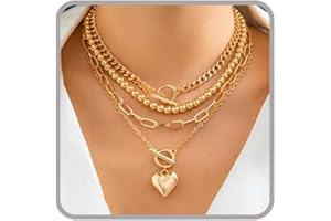 Layered Gold Necklace for Women Non Tarnish Chunky Gold Necklace Stack Paperclip Chain Necklace for Women Heart Pendant Neckl
