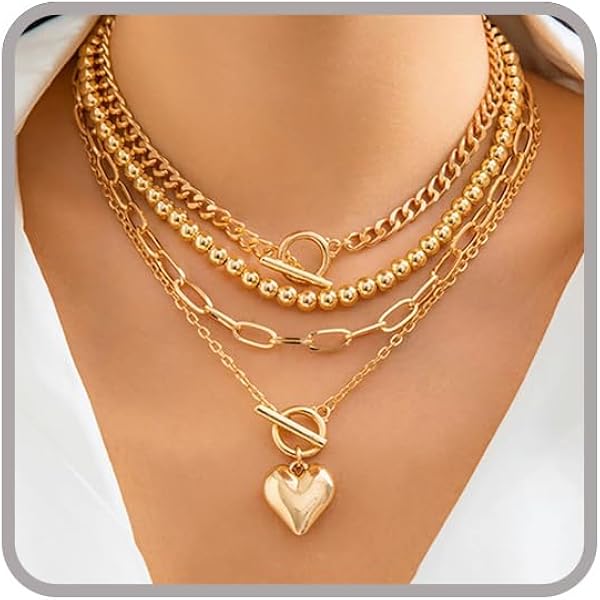 Amazon.com: Otxas 4 Layered Necklaces for Women Non Tarnish Gold