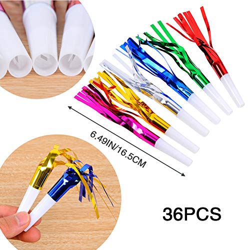 136 Pcs Party Blowers Party Horns,Multicolor Musical Blowouts Glitter Fringed Noisemaker Blowouts Whistles Fun Party Favors for Birthday Party Christmas New Years Party Toys Gifts