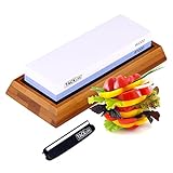 Premium Knife Sharpening Stone, Tacklife 1000/6000 Grits Double-Sided Whetstone with Non-Slip Bamboo, Rubber Base, Angle Guide - High Qualified White Corundum Waterstone - HSS1A