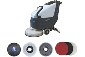 DAPPER SUPPLY Battery Powered Walk Behind Floor and Carpet Scrubber Buffer Polisher, 19" Brush, 30" Squeegee Width, 13.5 gal Tank, Dual Brushes (Hard & Soft) and 3 Scouring Pads, 220 RPM