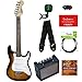 Fender Squier 3/4 Size Kids Mini Strat Electric Guitar Learn-to-Play Bundle w/Amp, Cable, Tuner, Strap, Picks, Fender Play Online Lessons, and Austin Bazaar Instructional DVD - Brown Sunburst