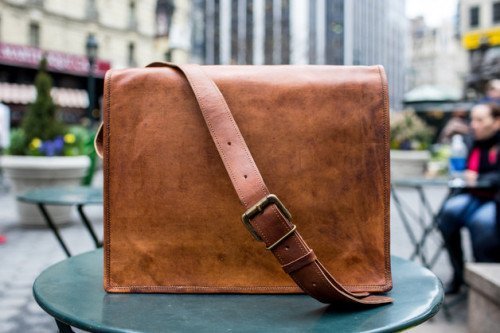 Leather Full Flap Messenger Handmade Bag Laptop Bag Satchel Bag Padded Messenger Bag School Bag 15X11X4 Inches Brown …