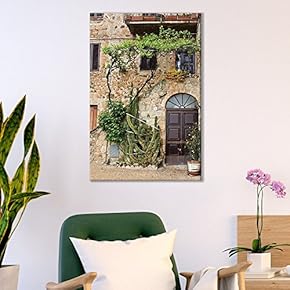 Canvas Wall Art of Cobblestone Building with Plantlife | 12" x 18"