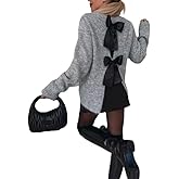 Chvity Women's Y2K Back Tie Knot Crew Neck Long Sleeve Knit Sweater Bow Open Back Pullover Trendy Casual Fall Sweater