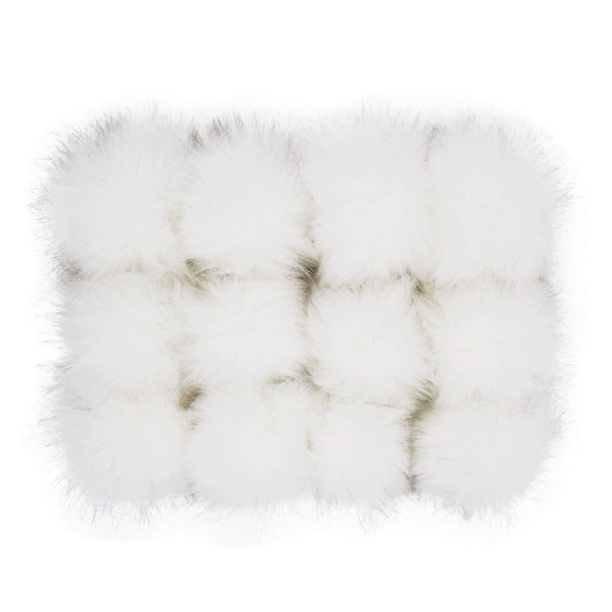 Furling Pompoms DIY 12pcs Faux Fur Fluffy Pompom Ball for Knitting Hats,Bags,Keychains,Shoes 3.9 Inches (White with Brown Tip)