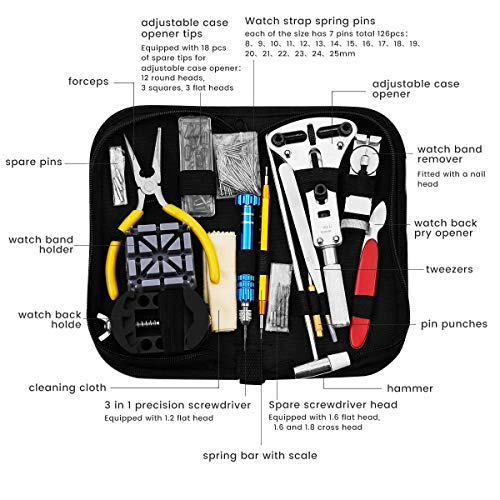[2018 Newest Version] Baban 168 Pcs Watch Repair Kit, Watch Tool Kit Professional Spring Bar Tool Set Larger Adjustable Case Opener, Forceps, Watch Band Link Pin Watch Band Remover - Thumbnail 4