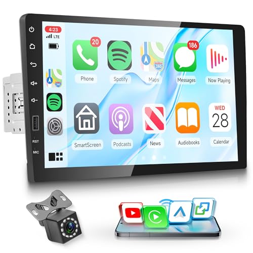 Wireless Carplay Car Radio 1 Din with You-Tube Android Auto, 9 Inch Touch Screen Car Radio with Mirror Link Bluetooth FM/Am/RDS Radio USB/EQ/AUX Steering Wheel Control Rear Camera