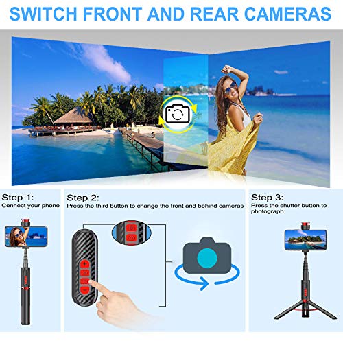 Babacom Perche Selfie Bluetooth Trépied 3 en 1 Bâton de Selfie pour Vidéo Live,Leçon en Ligne avec Télécommande pour Focalisation et Charger Caméra,Monopode pour Iphone,Samsung,Huawei,Gopro etc
