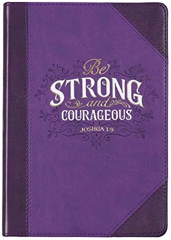 Christian Art Gifts Purple Faux Leather Journal | Strong and Courageous Joshua 1:9 Bible Verse | Flexcover Inspirational Notebook w/Ribbon Marker and Lined Pages, 6 x 8.5 Inches