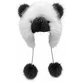 Adutls Kids Winter Faux Fur Panda Plush Ski Trapper Hat Beanie Funny Ear Flap Animal Ski Snowboarding Pompom Hat
