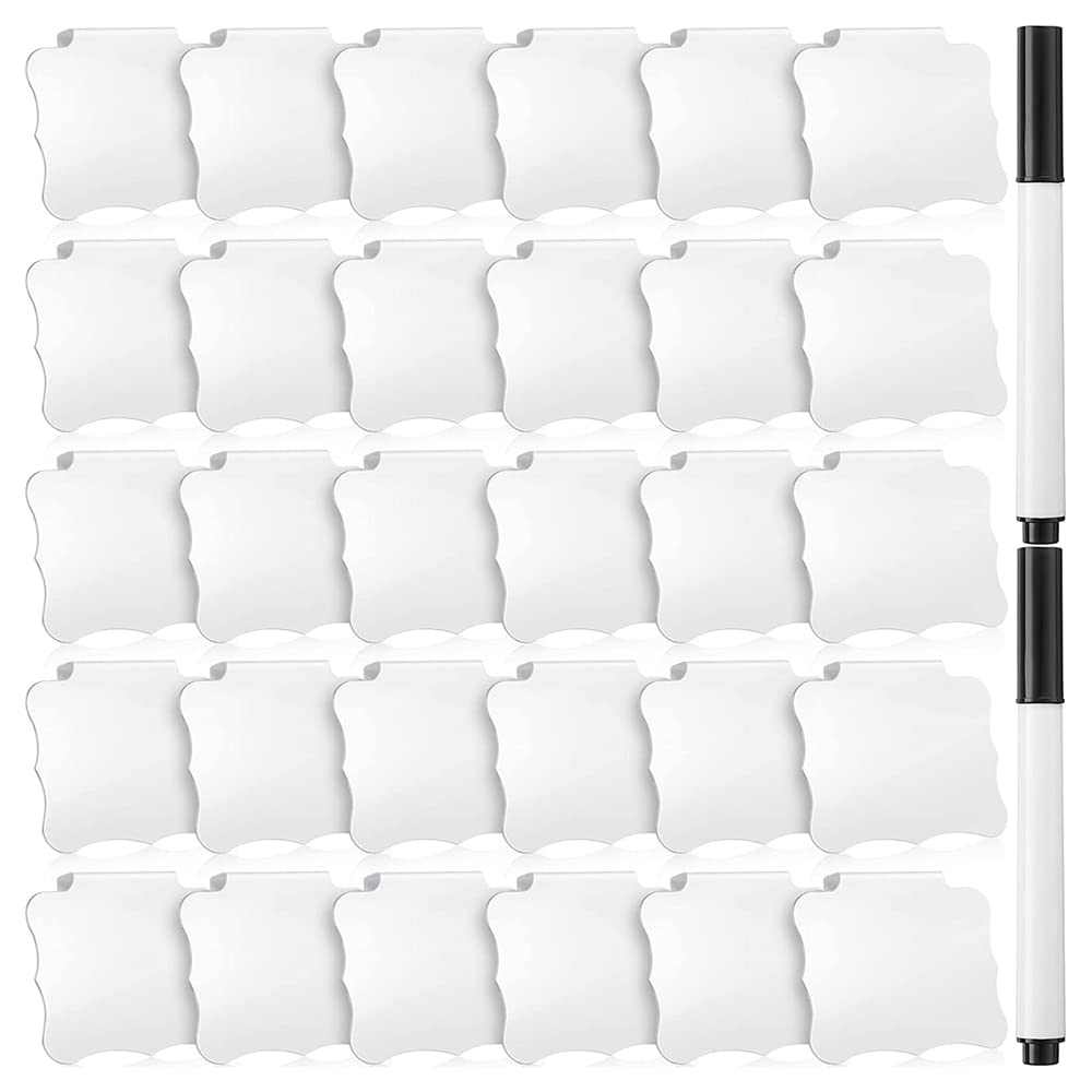 Anlayliay 32 Pieces Basket Labels Clips and Pens Set, Includes 32 Pieces Kitchen Clip Label Holder and 2 Pieces Chalk (White)