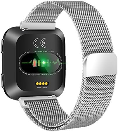 Digphone Magnet Lock Stainless Steel Metal Milanese Accessories Bracelet Strap Replacement Band for Fitbit Versa, Silver Small