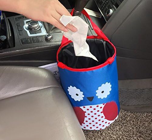 Pop Up Trash Bin Kids Owl Design Trash Bin Car Storage or Rubbish Collection (Blue Owel)