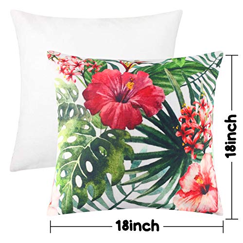 Johouse 4PCS Flamingo Throw Pillow Covers Decorative Tropical Leaves Toucan Parrot Pattern Cushion Covers for Patio Sofa Couch Summer Holiday Home Decoration,18 X 18 Inch