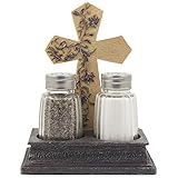 Decorative Stone Look Holy Cross with Special Blessing Salt and Pepper Shaker Set in Spiritual, Religious & Christian Decor Sculptures for Dining Room or Kitchen Table Easter Decorations As Inspirational Gifts by Home-n-Gifts