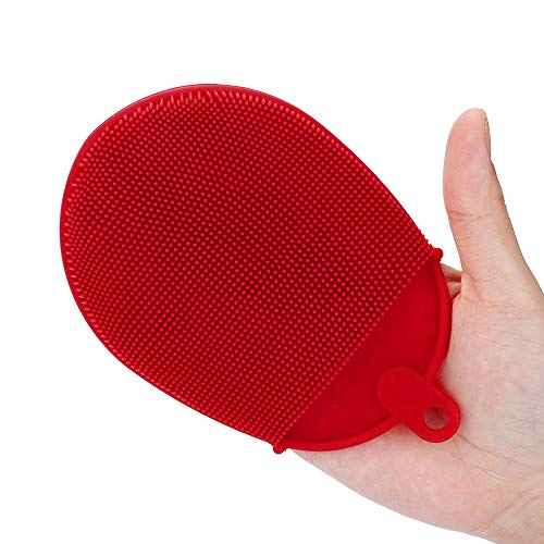 Silicone Cleaning Brush Dish Washing Sponge Scrubber Kitchen Cleaning Antibacterial Tool (Red, A)