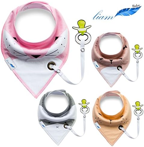 Unique Baby Bandana Drool Bibs With Special Pacifier Clip For Girls (4-pack)