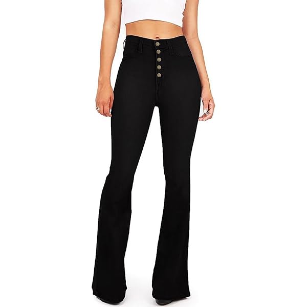 High Waisted Bell Bottom Jeans for Women Black Flare Jeans