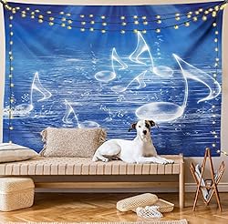 Ambesonne Music Tapestry, Water Musical Notes