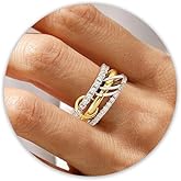 VIBILIA Gold Silver Interlocked Stackable Rings for Women Non Tarnish Dainty Ring Set Cubic Zirconia Stacking Statement Rings Two-Toned Connected Bands Jewelry Gift for Women