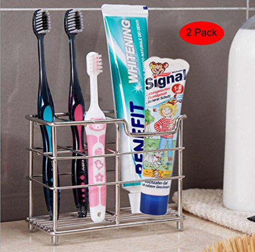Wekity Toothbrush Holder Stainless Steel Bathroom Organizer Accessories Set -Toothbrush, Toothpaste and Razor Holder Stand with 4 Toothbrush Slots and 1 Toothpaste Slot (1) - Thumbnail 2