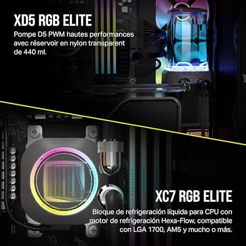 Hydro X Series iCUE Link XH405i Kit de Watercooling Personnalisé – Waterblock pour Processeur XC7 Elite – Pompe/Réservoir D5 XD5 Elite – 3 Ventilateurs RGB QX120 – Gris Furtif