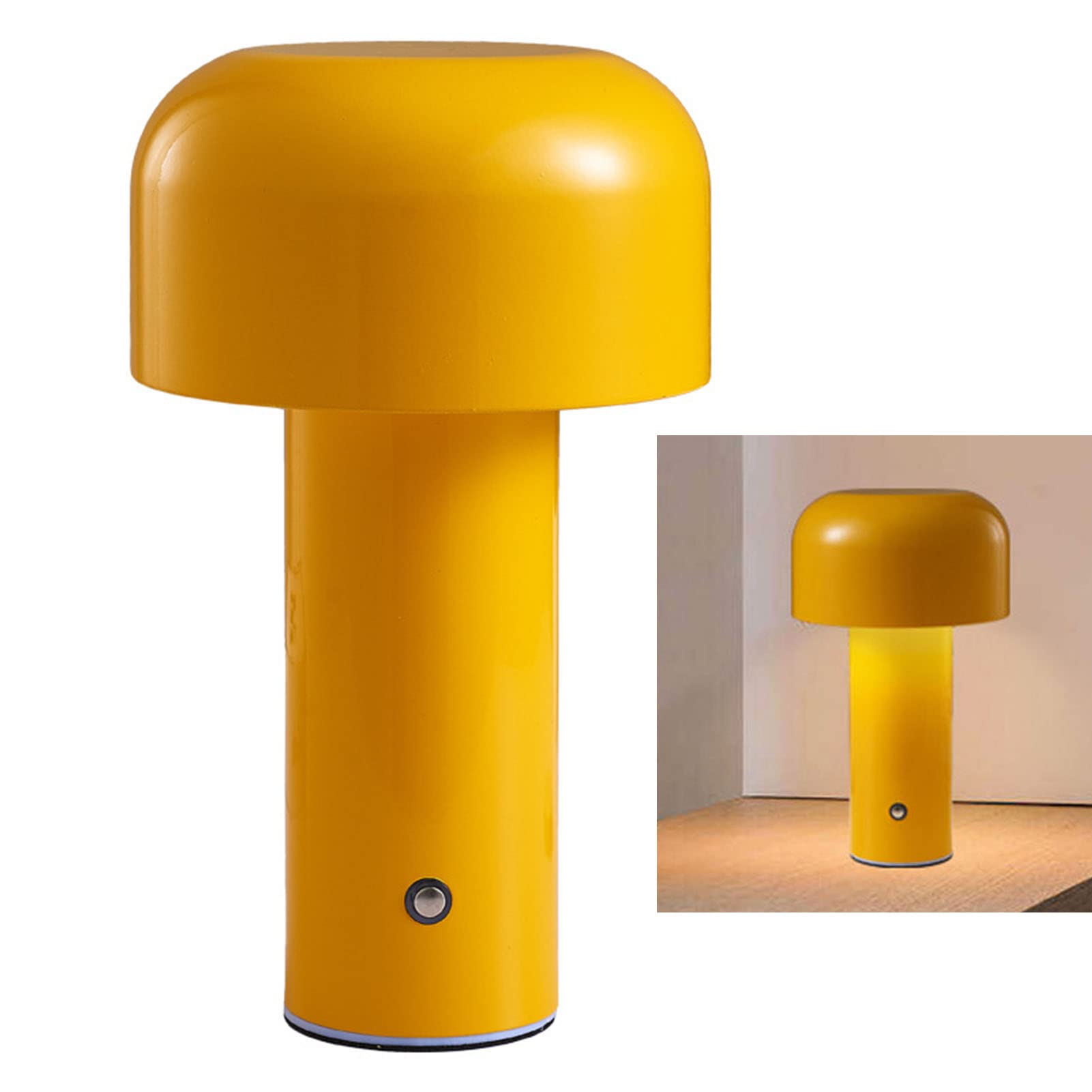 Mushroom Table Lamp, Mushroom Table Lamp Three Colors Rechargeable for Bedroom (Yellow)