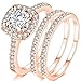 Jude Jewelers Silver Rose Gold Three-in-One Wedding Engagement Bridal Halo Ring Set (Rose Gold, 9)