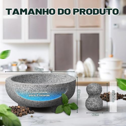 20 * 9 cm, Material de Granito, Pilao com Socador, Socador Alho, Pilão com Socador, Socador de Alho Pilao, Pilão de Pedra