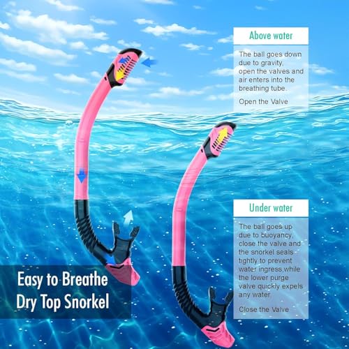 Snorkeling Gear for Adults, JRing Snorkel Mask Set with 180 Degree Tempered Glass Anti Fog Goggles Scuba Dry Top Snorkel for Swimming, Scuba Diving Mask for Men Women