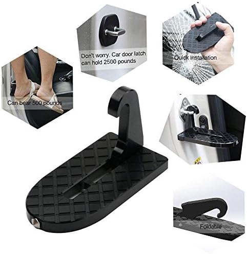 Lovelop Vehicle Hooked on-on U Shaped Slam Latch Doorstep with Saftey Hammer Function, Car Door step Vehicle Folding Ladder Foot Pegs Easy Access to Car Rooftop with Safety Hammer for Jeep Car SUV