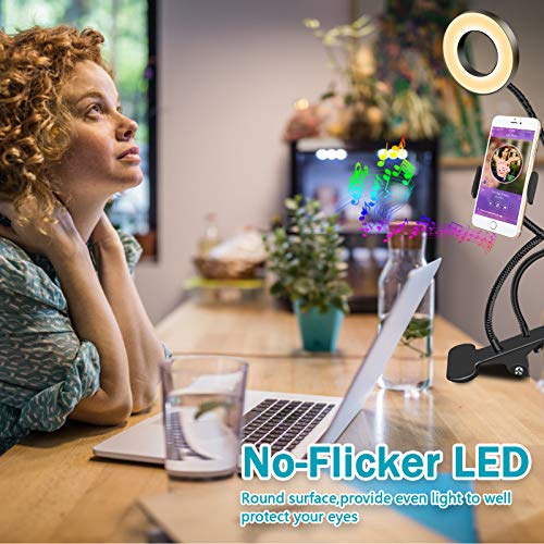 Clip On Ring Light, 48 LED USB Desk Light with Phone Holder, Video