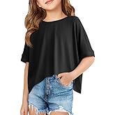 Haloumoning Girls Oversized Crop T Shirts Kids Summer Crewneck Batwing Half Sleeve Tops Tees 5-14 Years