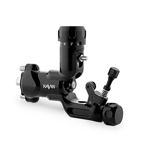 Dragonhawk Raven Rotary Tattoo Machine One Touch Hit Adjuster Machine with Tattoo Grip WQ555 (Black)