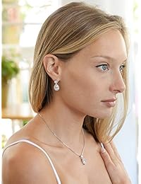 EDITORMariell Brilliant Set de aretes y collar halo en forma de perla CZ para novias &damas de honor