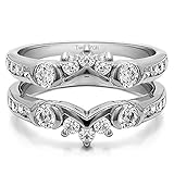 TwoBirch 1.01 Ct. Half Halo Prong and Channel Set Ring Guard in Sterling Silver with Cubic Zirconia