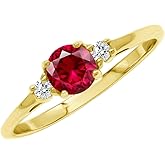 Silvershake Petite Design Round Shape Gemstone Birthstone White Gold Plated or Yellow Gold Plated 925 Sterling Silver Solitaire Promise or Engagement Ring Jewelry for Women