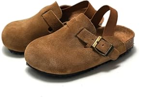 East Bajia Suede Clogs for Girls Boys Unisex Toddler Slippers Slip-on Kids Shoes Indoor Outdoor Cute Sandals Classic Cork Adjustable Buckle