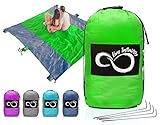 Live Infinitely Sand Free Compact Outdoor Beach/Picnic Blanket- Huge-9’ x 10’ For 7 Adults- Best Mat For Festivals & Hiking-Very Soft & Quick Drying Ripstop Nylon- 5 Weightable Pockets (Green Middle)