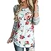 ZXZY Women Bohemian Crew Neck Striped 3/4 Sleeve Floral Print Shirt Blouse Tops