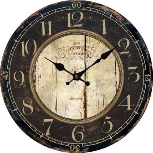 Muktat_ Antique Clock Wall Rustic Vintage Style Wooden Round Clocks Large Art Home Decor
