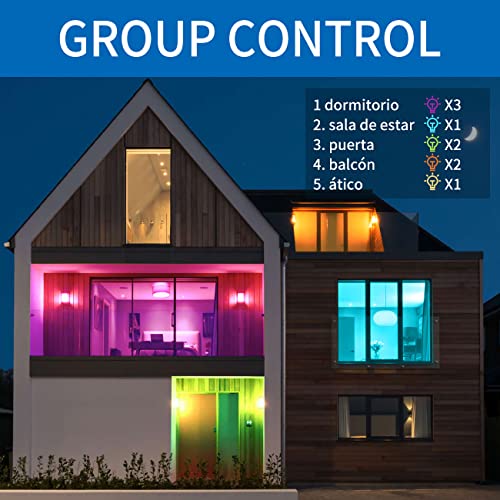 ANWIO 4 x 12W E27 Smart RGB WiFi LED Bulbs, A70 Equivalent to 100W, 1521 Lumens, Works with Alexa, Google Home and Smart Life.