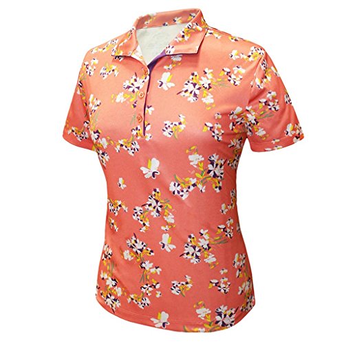 Monterey Club Women's Cherry Blossom Print Texture Polo Shirt #2340
