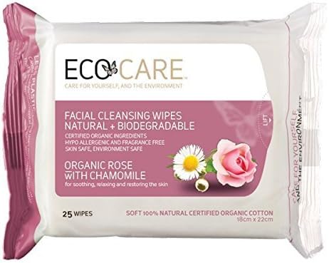 ECO CARE Facial Cleansing Wipes Organic Rose with Chamomile 25s by Ecocare